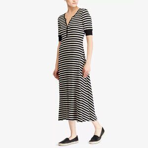 Lauren Ralph Lauren Waffle Knit Cotton Striped Midi Dress Size M